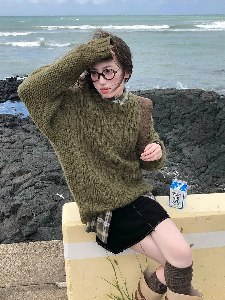 Black Friday Joskaa Vintage Green Knitwear Pullovers Long Sleeve Oversized Sweater Women Fairy Grunge Autumn Winter Thick Warm Clothes Chic