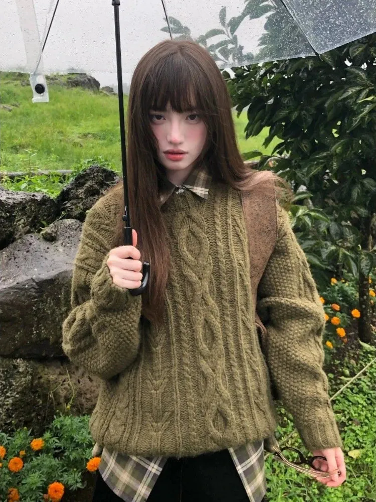 Black Friday Joskaa Vintage Green Knitwear Pullovers Long Sleeve Oversized Sweater Women Fairy Grunge Autumn Winter Thick Warm Clothes Chic