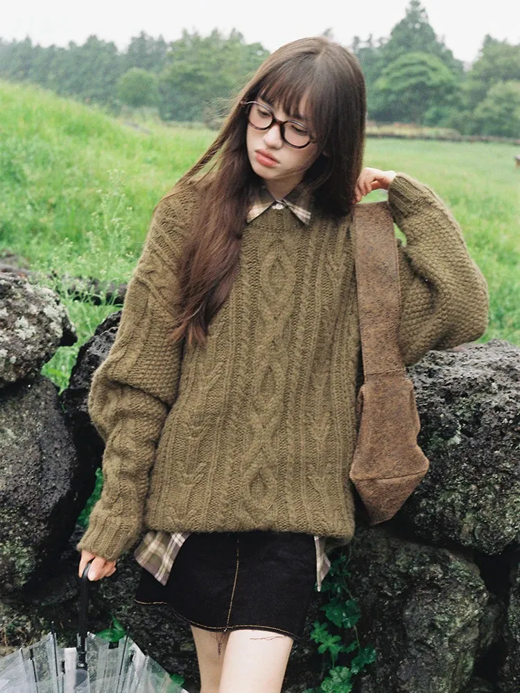 Black Friday Joskaa Vintage Green Knitwear Pullovers Long Sleeve Oversized Sweater Women Fairy Grunge Autumn Winter Thick Warm Clothes Chic