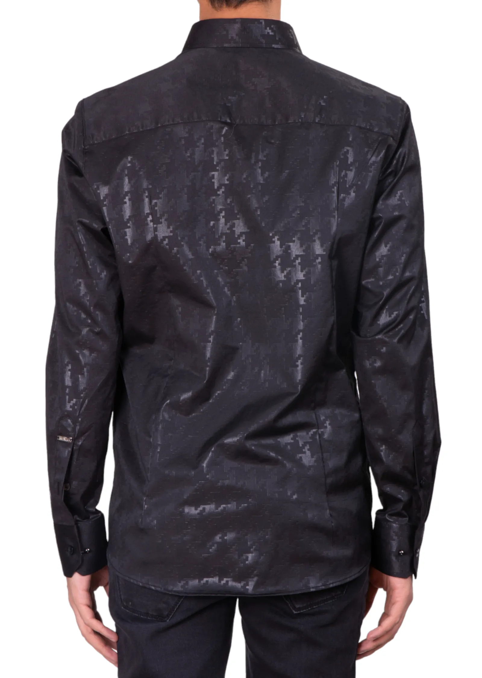 Black Houndstooth Print Studded Shirt