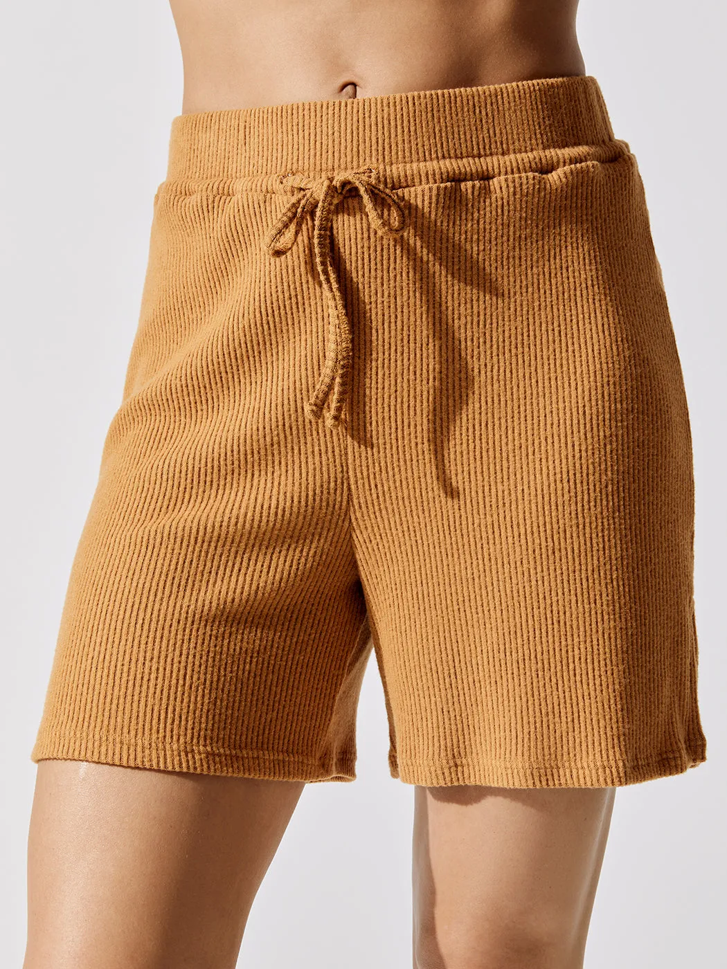 Brushed Ribbed Boyfriend Short - Brown Sugar