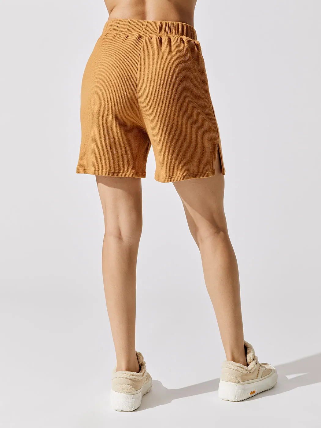 Brushed Ribbed Boyfriend Short - Brown Sugar