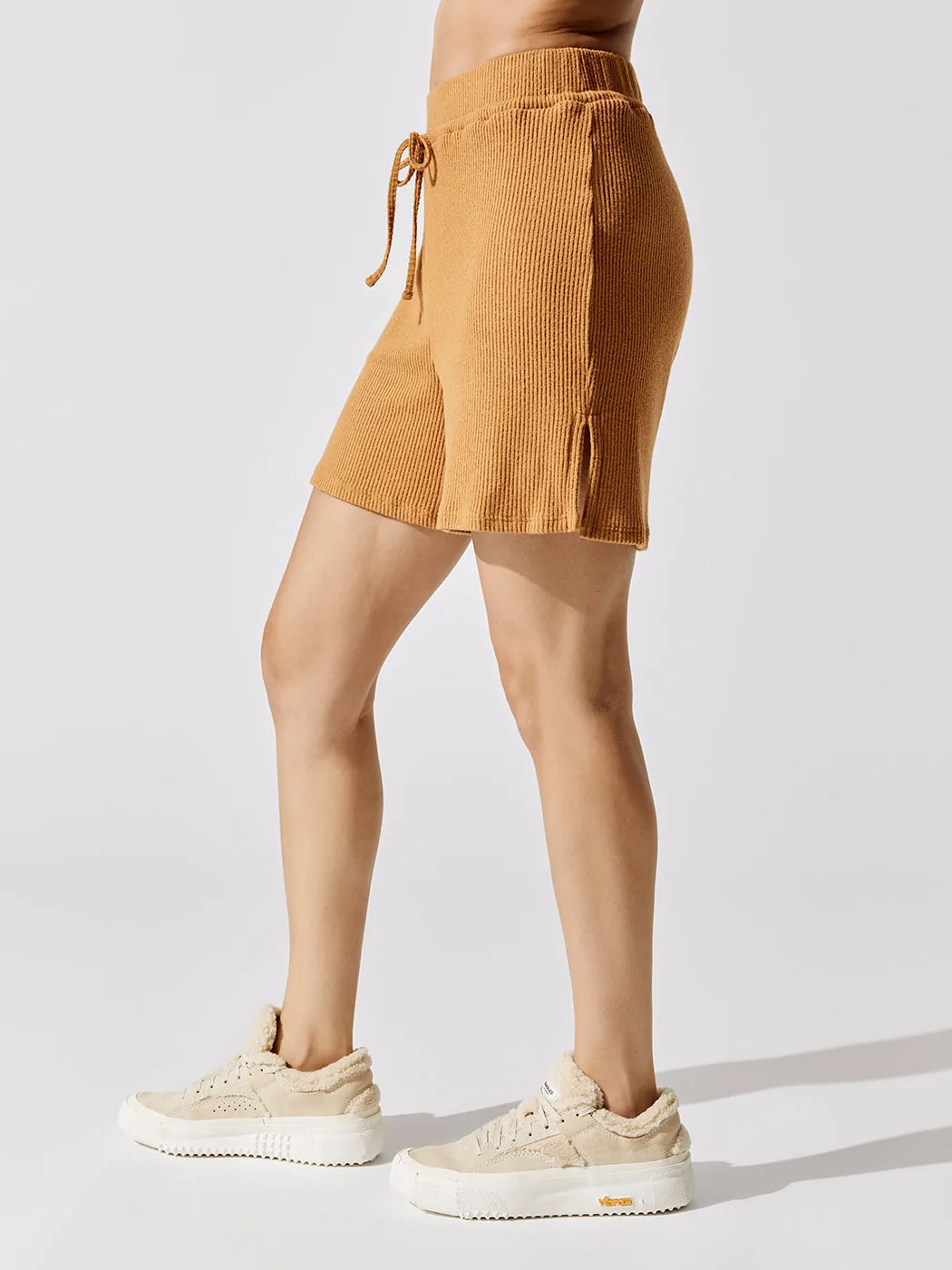 Brushed Ribbed Boyfriend Short - Brown Sugar