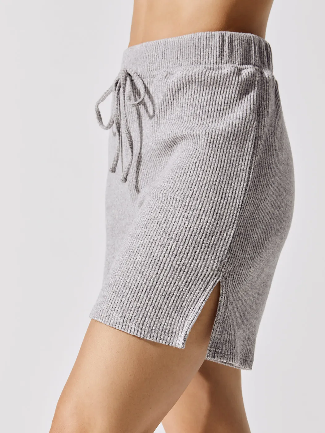 Brushed Ribbed Boyfriend Short - Heather Grey