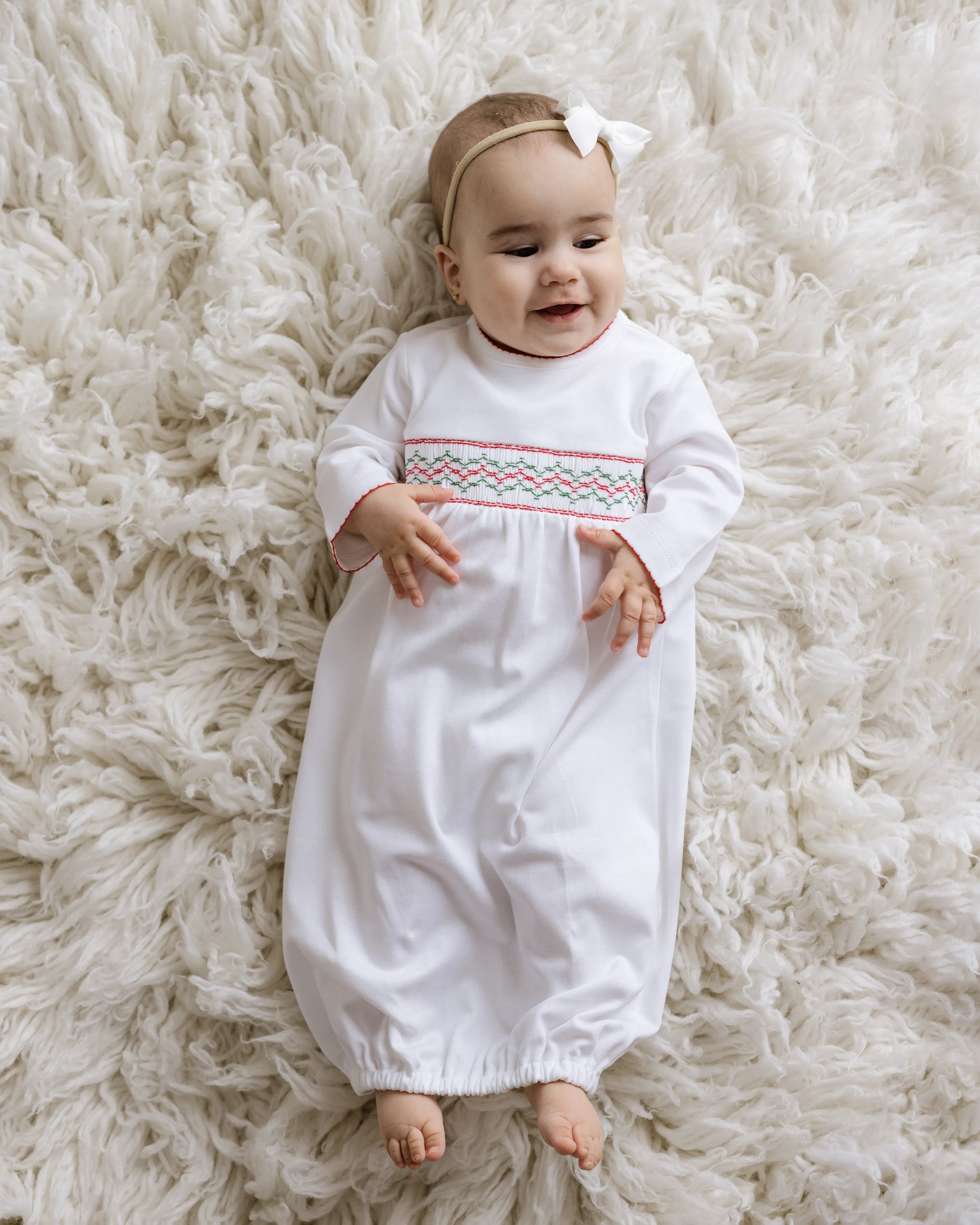 Christmas Smocked Pima Gown, White