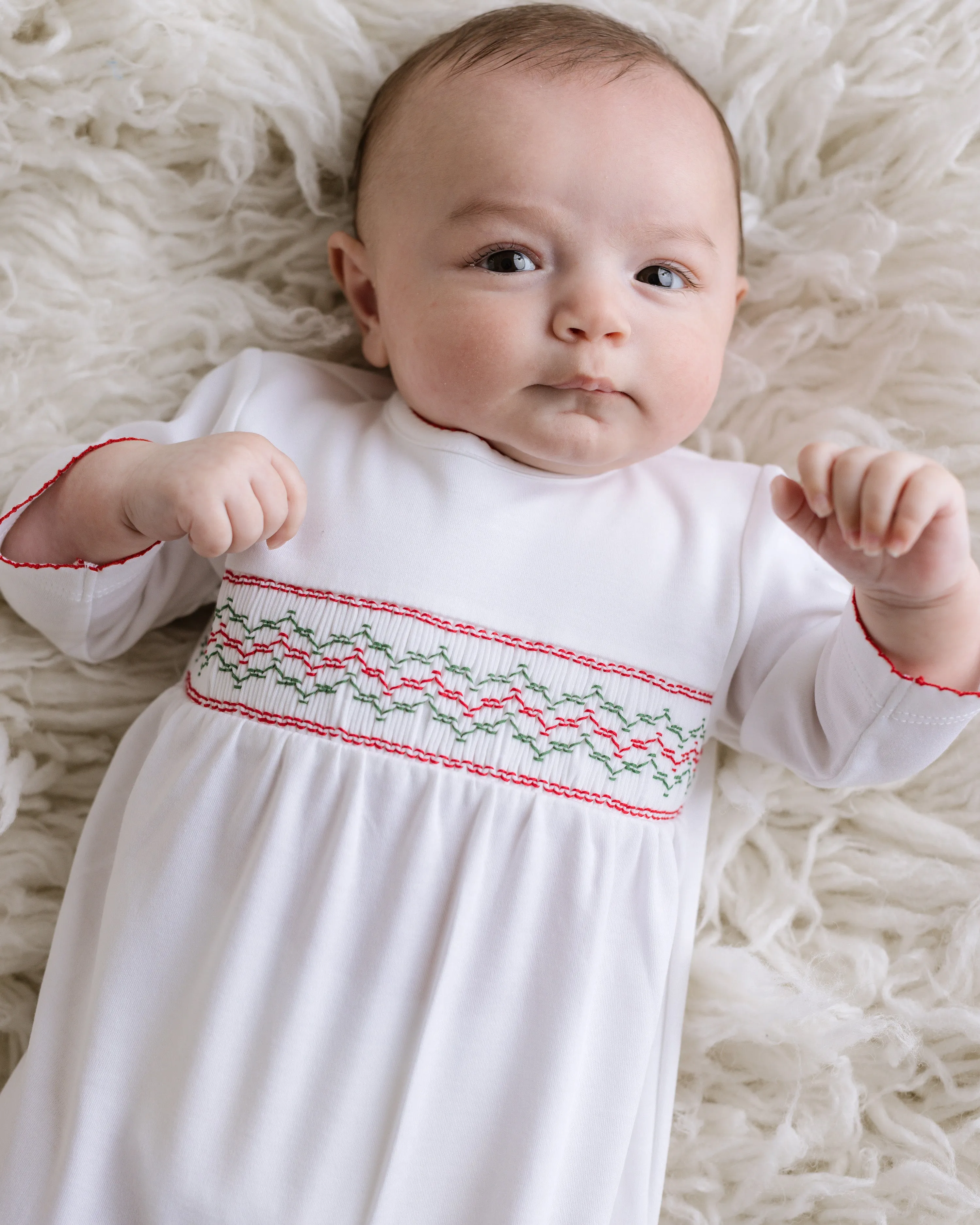 Christmas Smocked Pima Gown, White