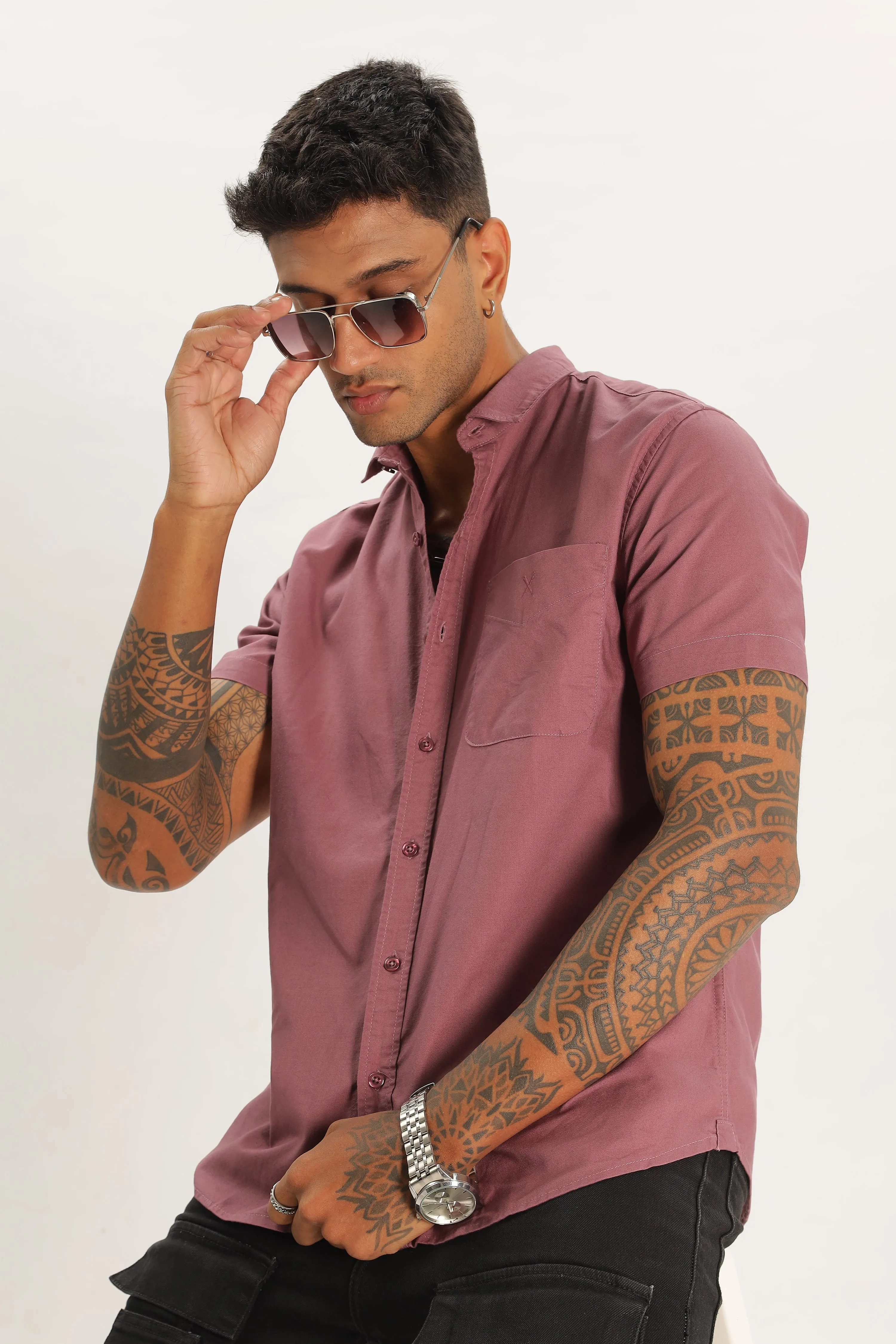 Dark Peach Half Sleeve Regular Fit Shirt