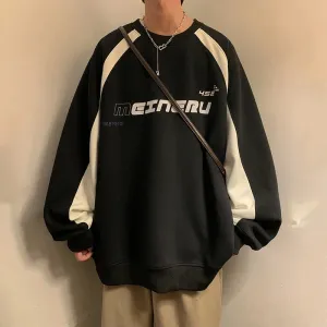 Flytonn-90s streetwear -American High Street Letter Print Sweatshirt Men Autumn Oversized Colorblock Pullover Hoodies Y2K Vintage Sudaderas Para Hombres