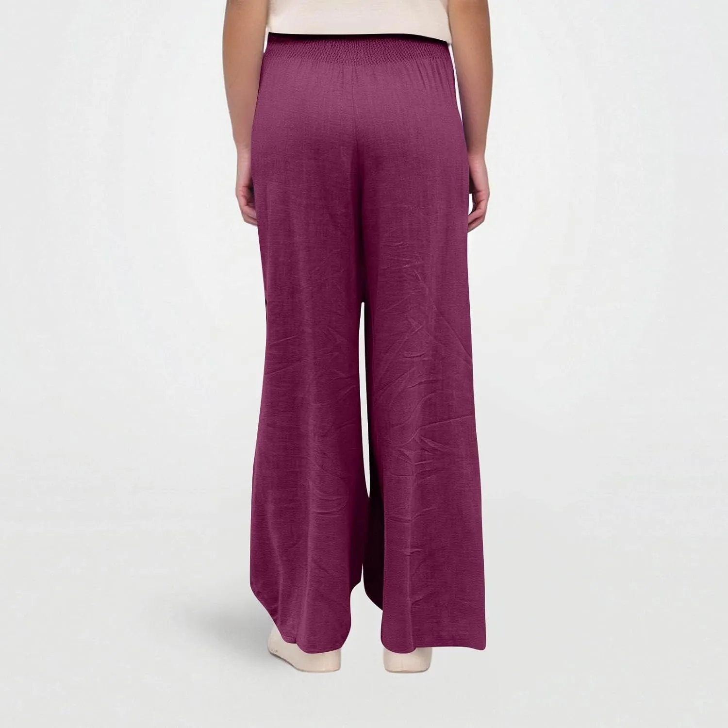High Waisted Linen Pants Women Wide Leg Palazzo Pants Summer Smocked Casual Pant Work to Lounge Trousers with Pockets