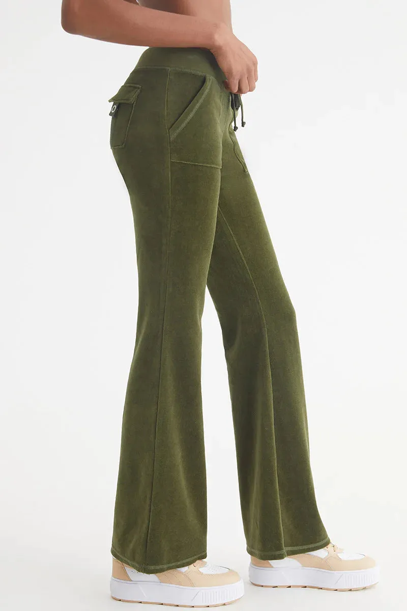 Hollywood Snap Pocket Cotton Velour Track Pants - Super Greens