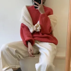 [Korean Style] Gem Solid Color Rib Knit Sweater
