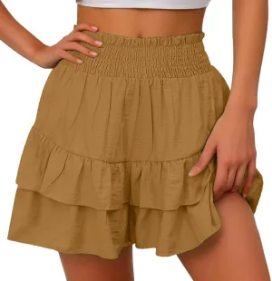 Kubbon Womens Flowy Shorts Pleated High Waisted Shorts Casual Ruffle Tiered Skorts Workout Jogger Pants Trendy Y2K Outfits