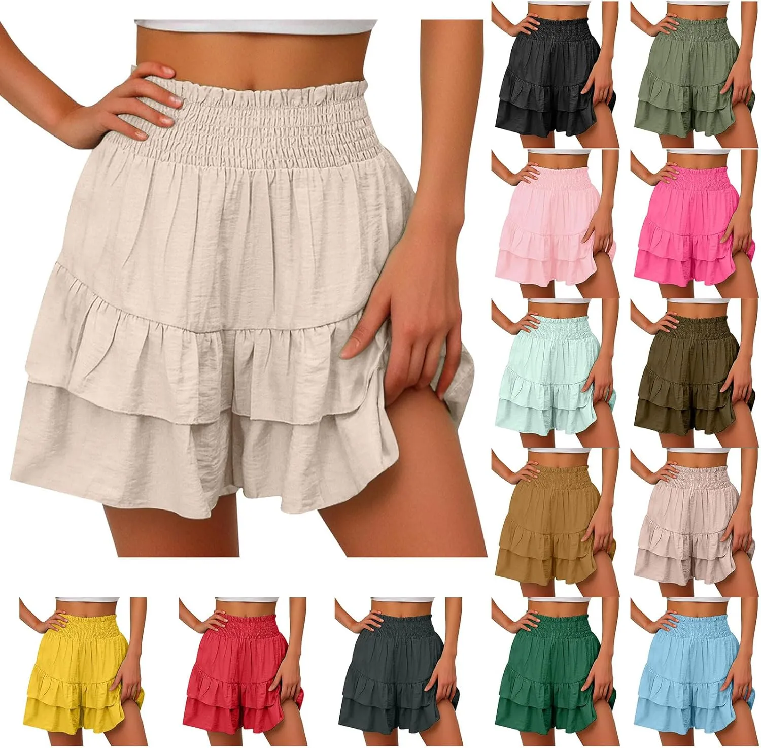 Kubbon Womens Flowy Shorts Pleated High Waisted Shorts Casual Ruffle Tiered Skorts Workout Jogger Pants Trendy Y2K Outfits