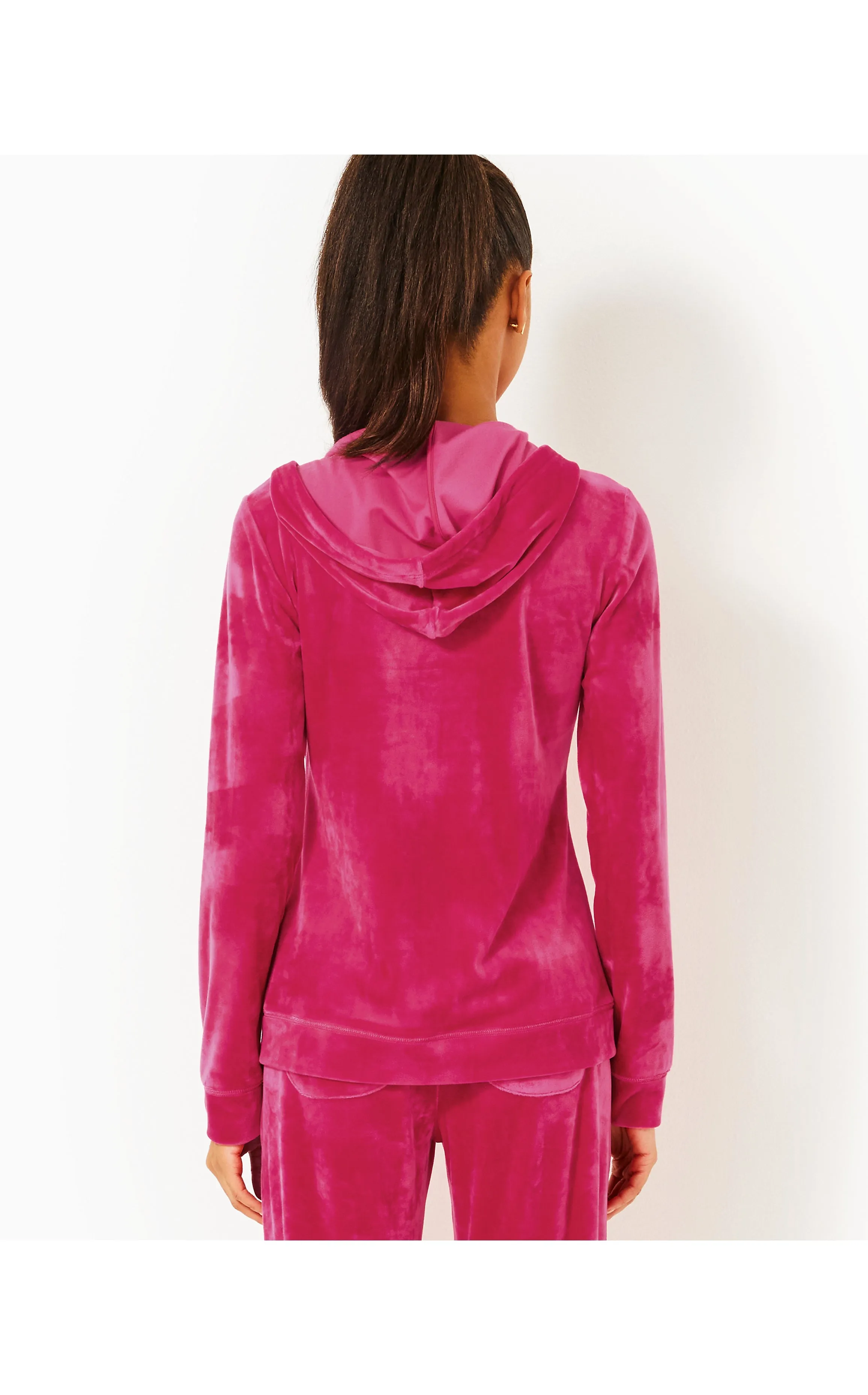 Larina Velour Zip-Up Hoodie Raspberry Rouge