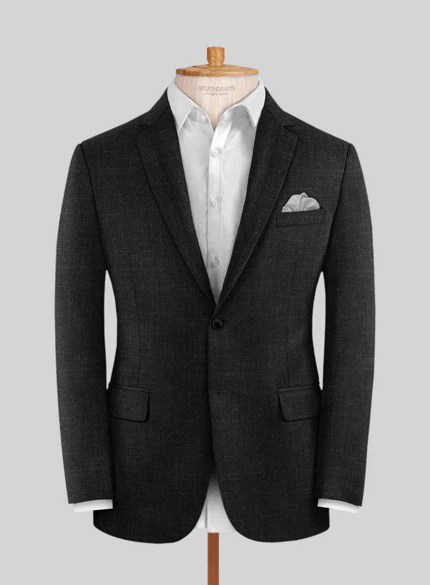 London Loom Black Twill Wool Silk Linen Suit