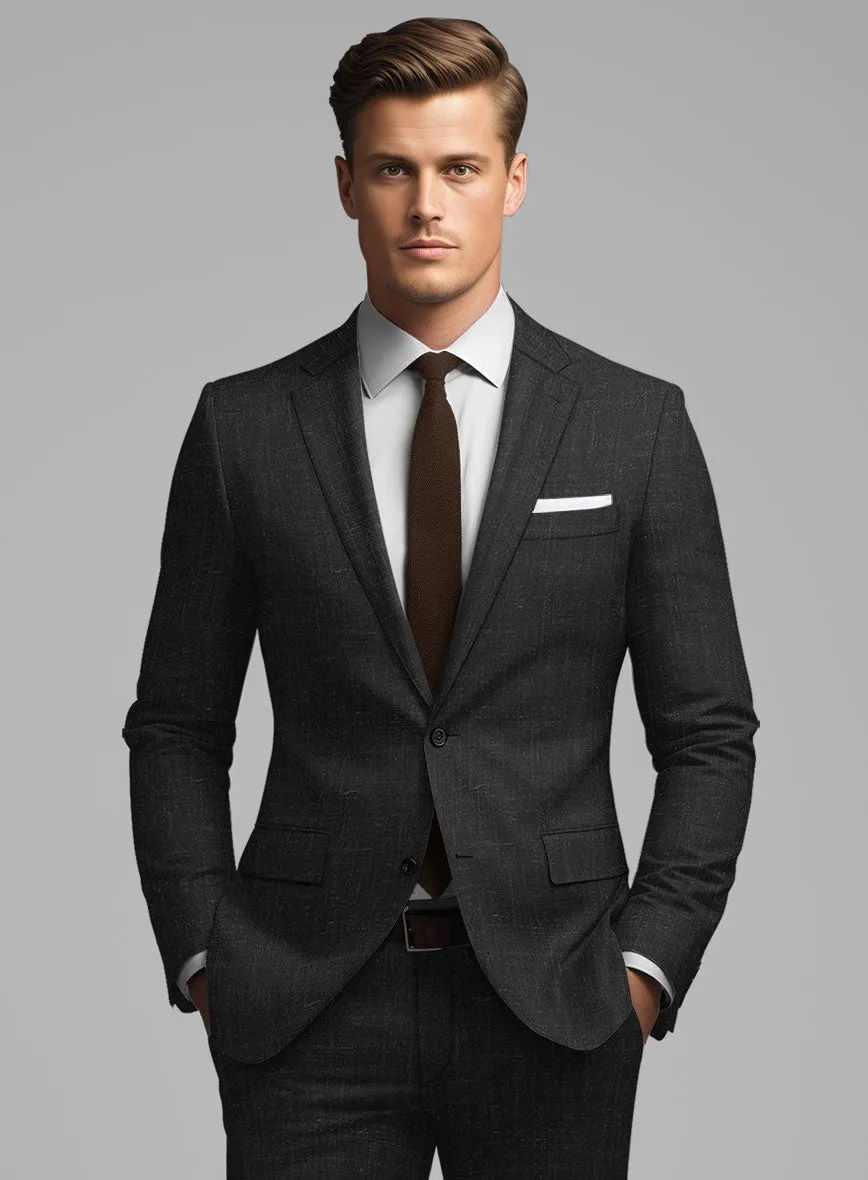 London Loom Black Twill Wool Silk Linen Suit