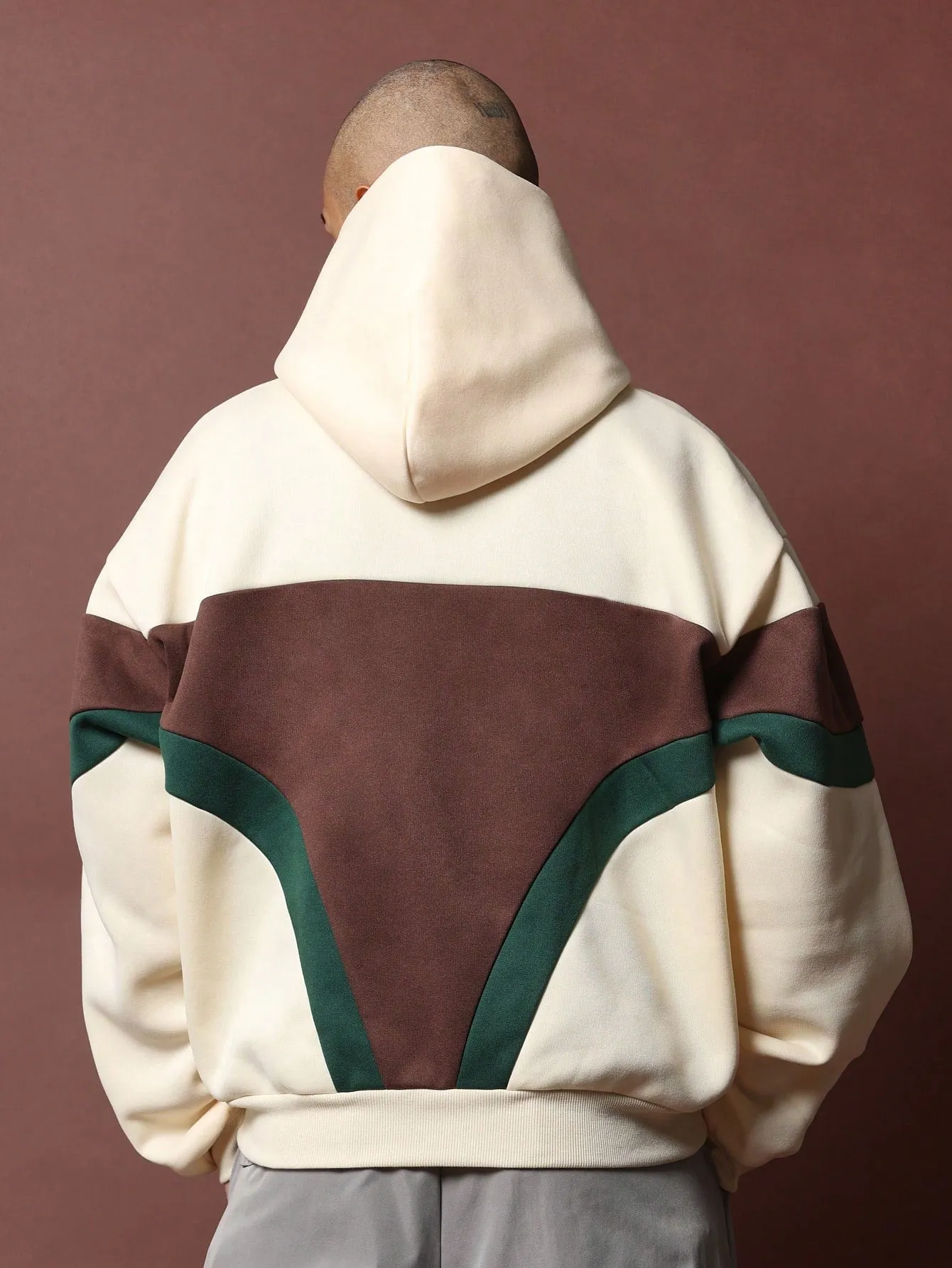 Oversized Colour Block Overhead Hoodie With Graphic Print