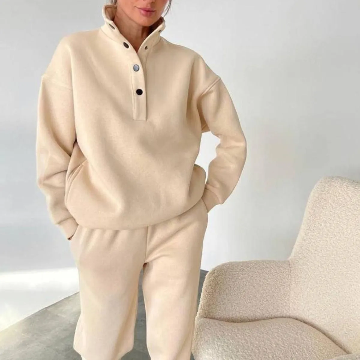 Oversized Solid Casual Pullovers Long Pant Set