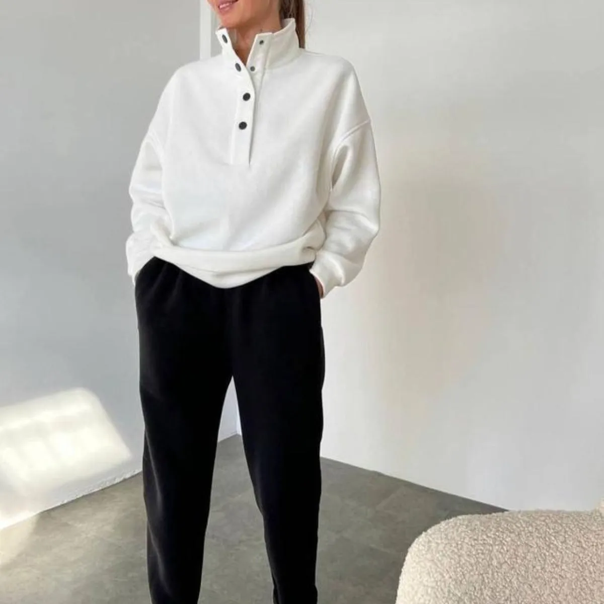 Oversized Solid Casual Pullovers Long Pant Set