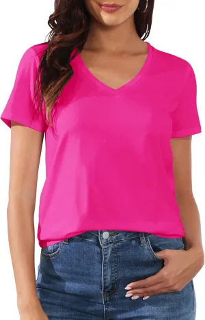 PALINDA Women's Classic Fit T Shirts Short Sleeve V Neck Casual Tee Shirt Summer Tops