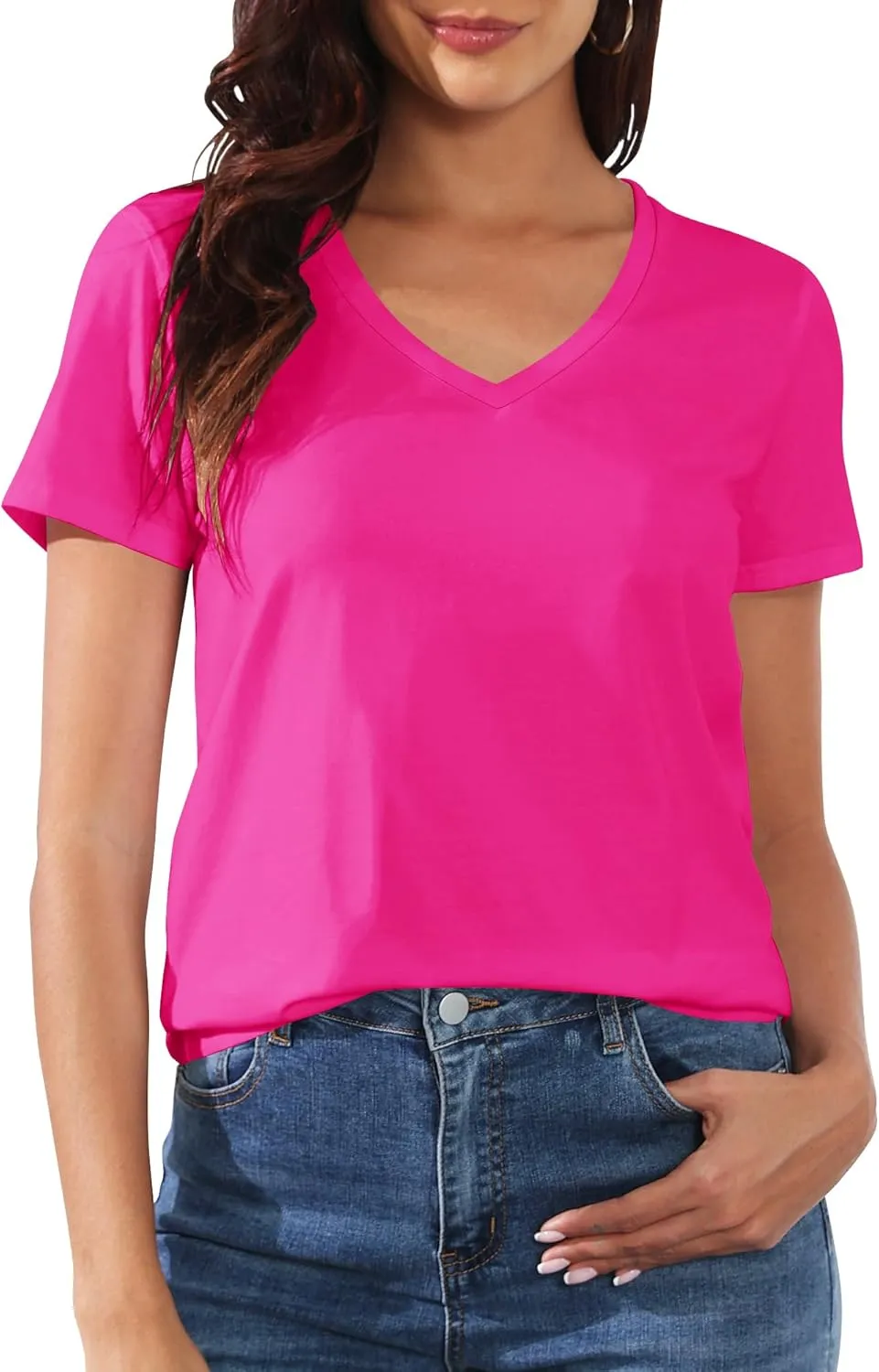 PALINDA Women's Classic Fit T Shirts Short Sleeve V Neck Casual Tee Shirt Summer Tops