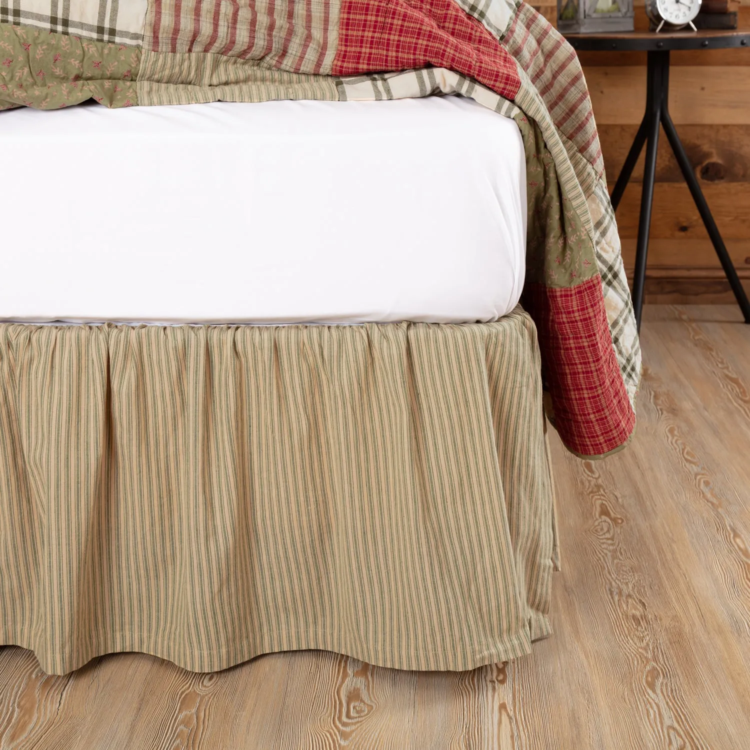 Prairie Winds Green Ticking Stripe Bed Skirt