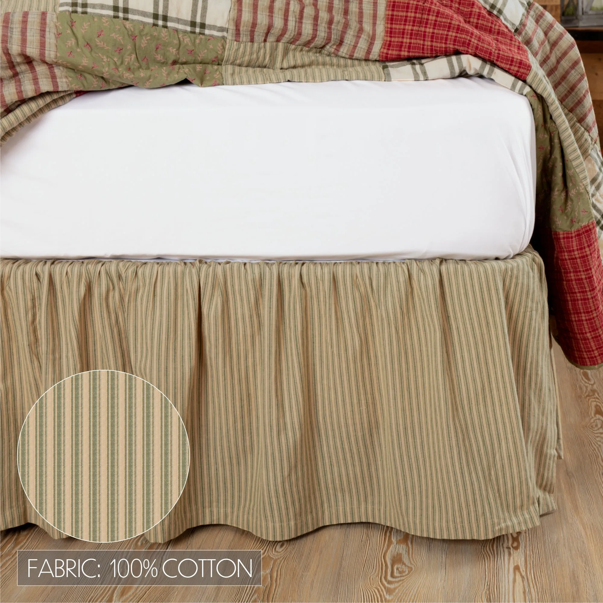 Prairie Winds Green Ticking Stripe Bed Skirt