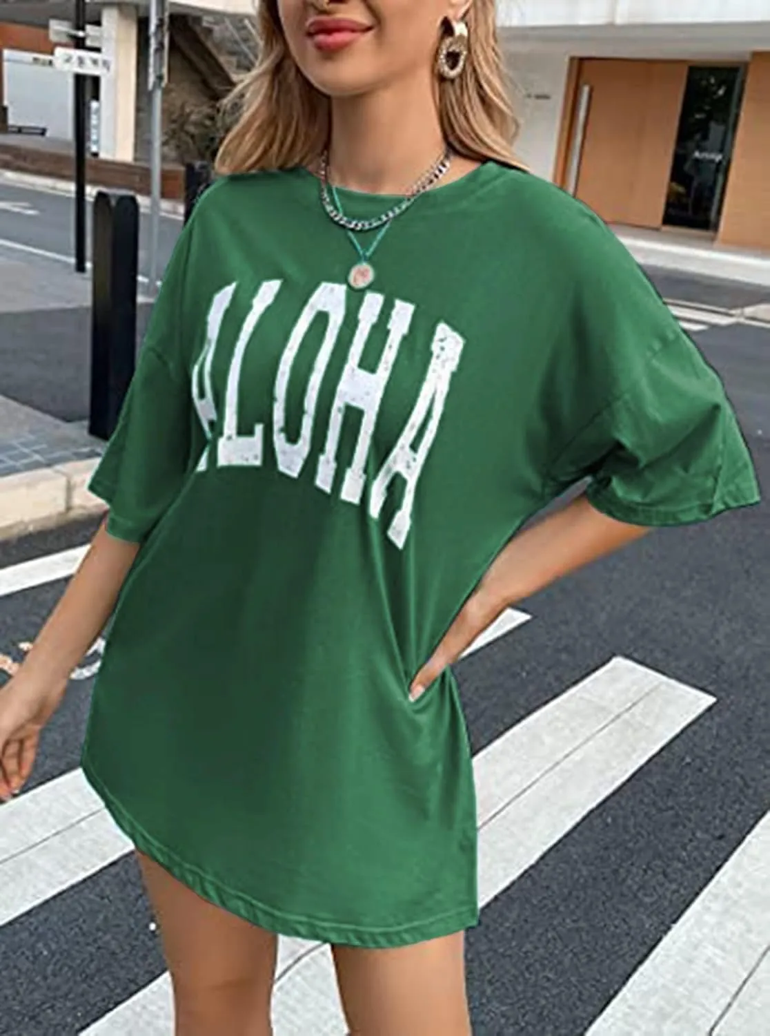 Remidoo Women's Casual Short Sleeve Graphic Oversized T Shirt Loose Letter Print Tee Top Blouse