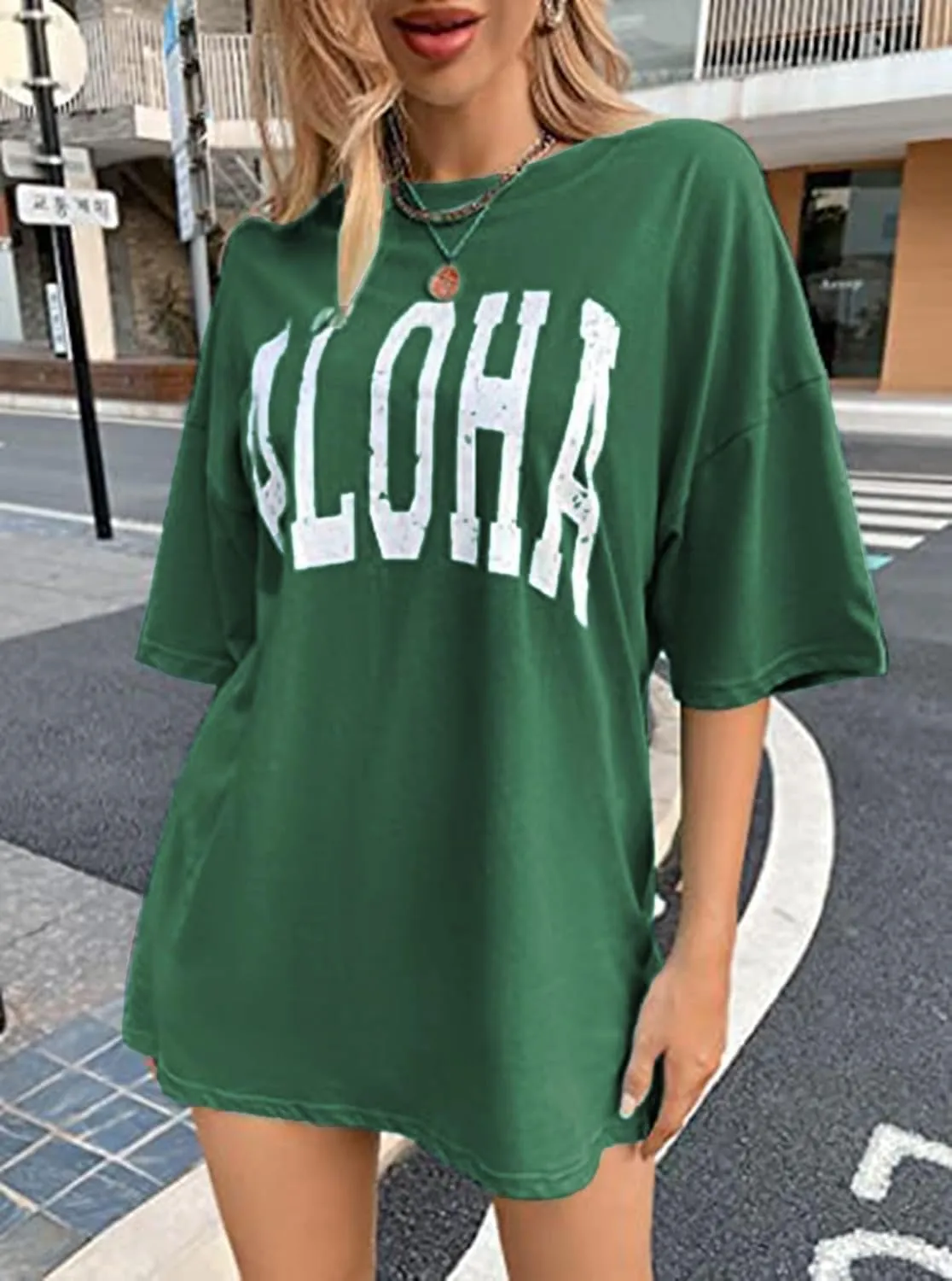 Remidoo Women's Casual Short Sleeve Graphic Oversized T Shirt Loose Letter Print Tee Top Blouse