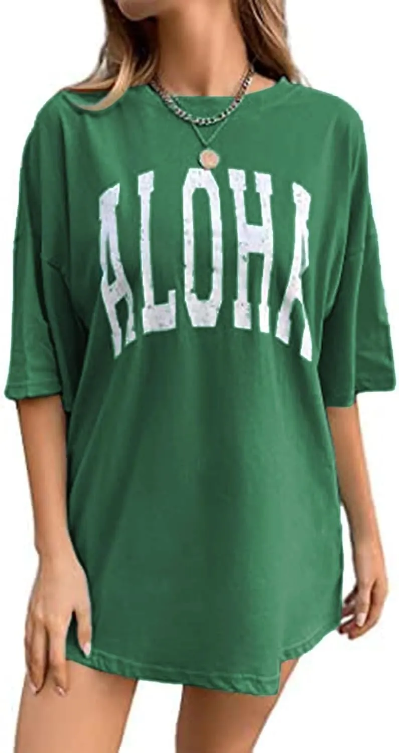 Remidoo Women's Casual Short Sleeve Graphic Oversized T Shirt Loose Letter Print Tee Top Blouse