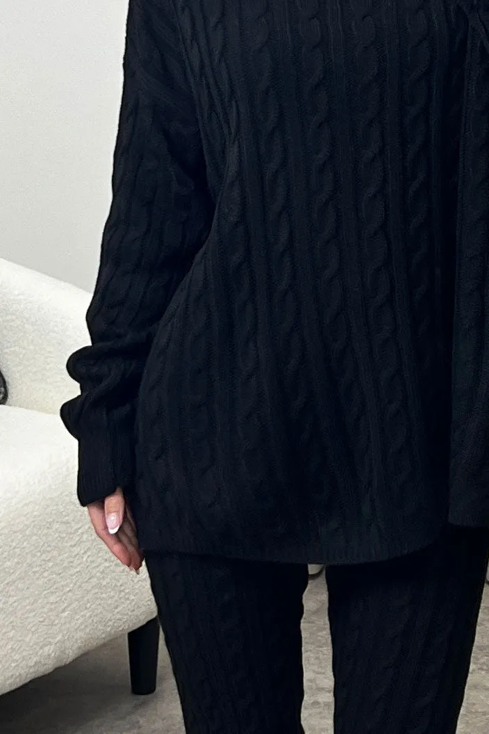 Toni Black Cable Knit Oversized Roll Neck Co-Ord