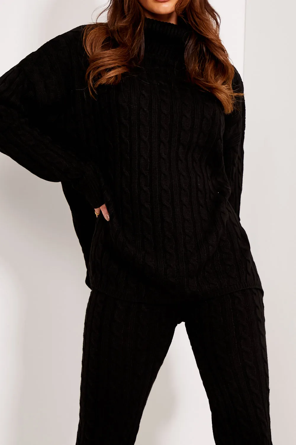 Toni Black Cable Knit Oversized Roll Neck Co-Ord