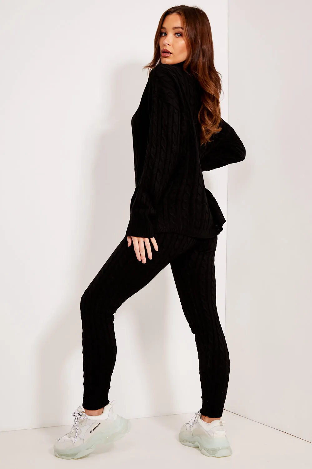 Toni Black Cable Knit Oversized Roll Neck Co-Ord