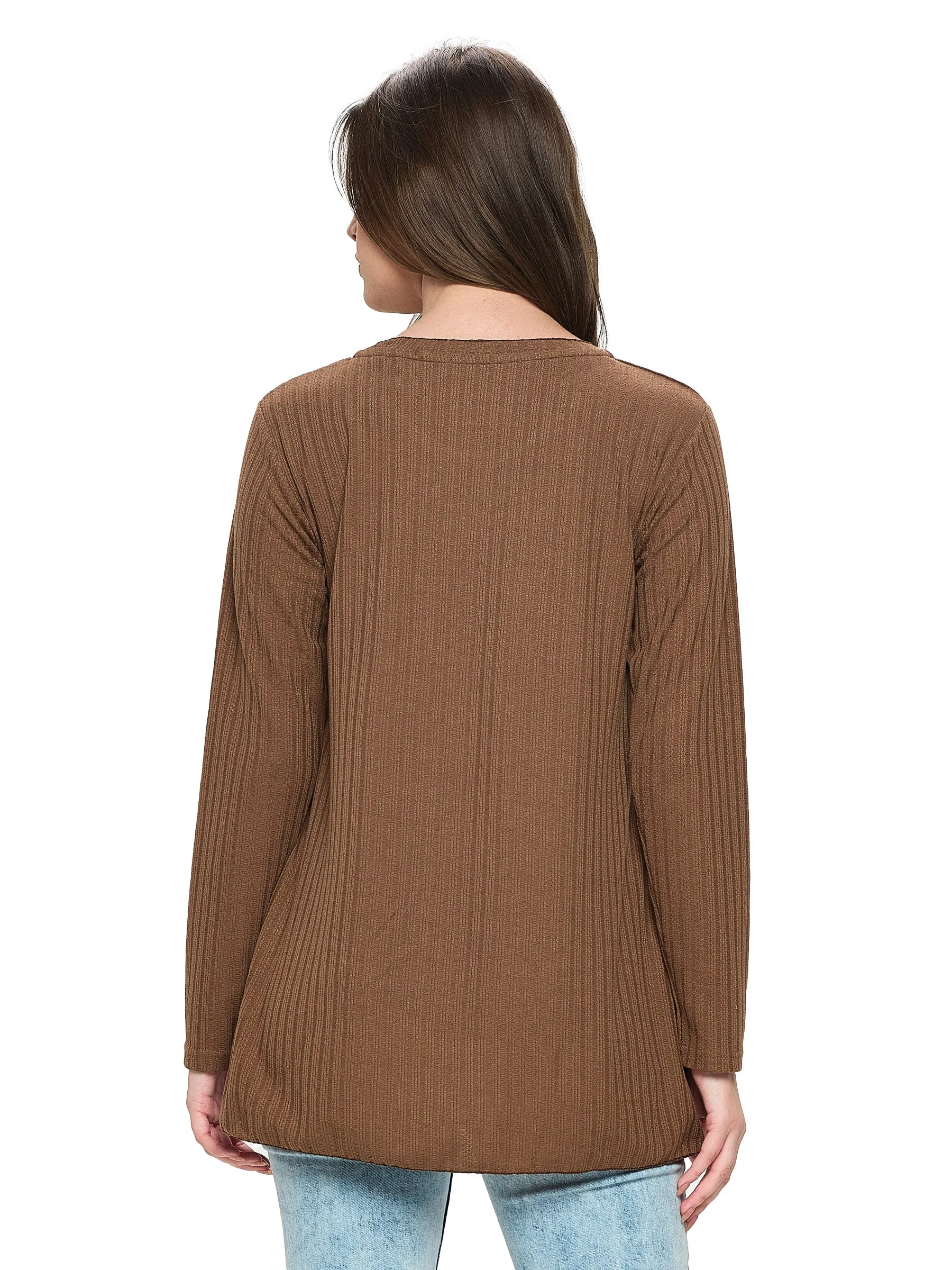 Top Ribbed Knit Overlap Hem Hansdtitches