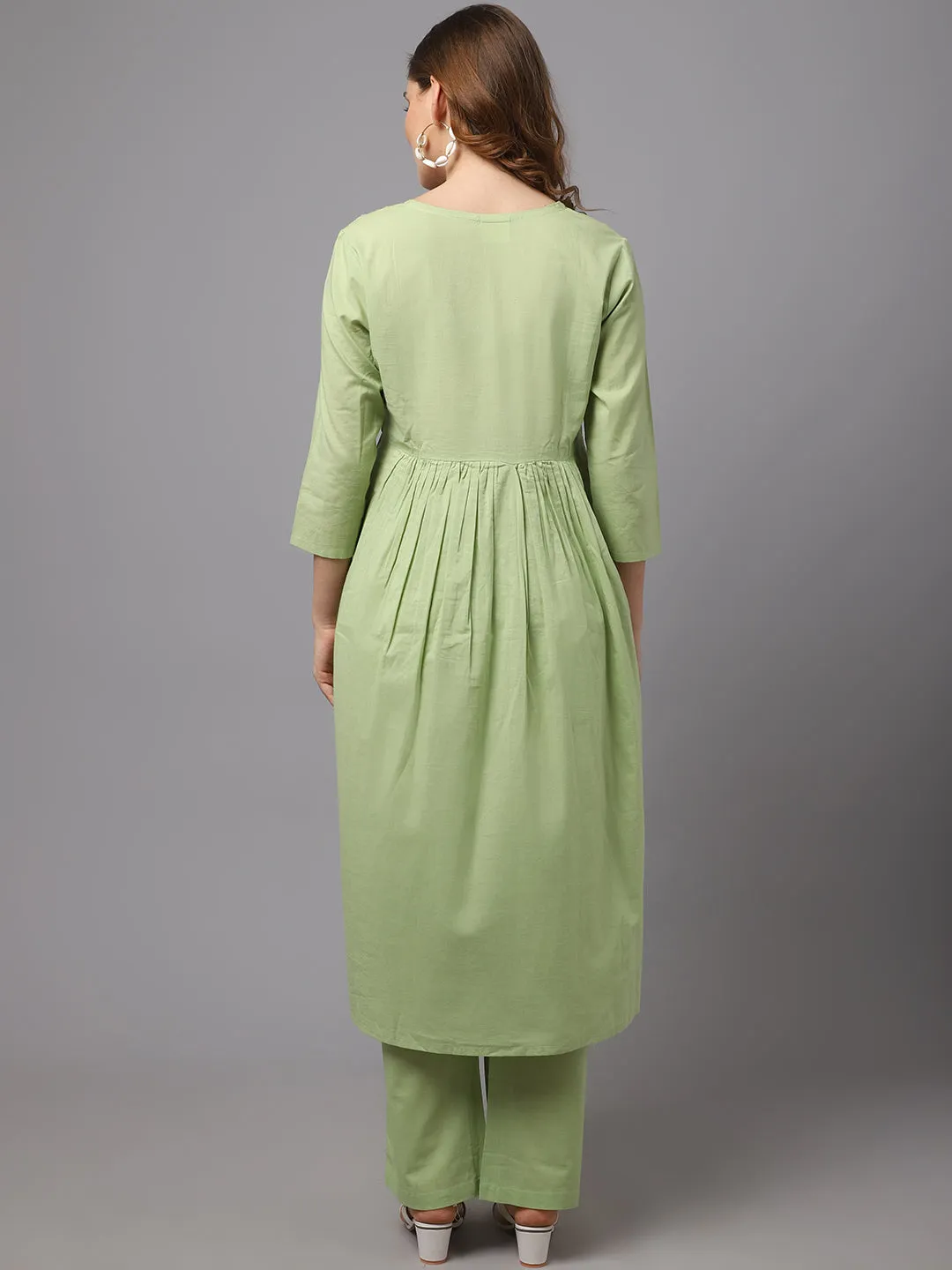 Women Lemon Green Mirror Work Kurta Set