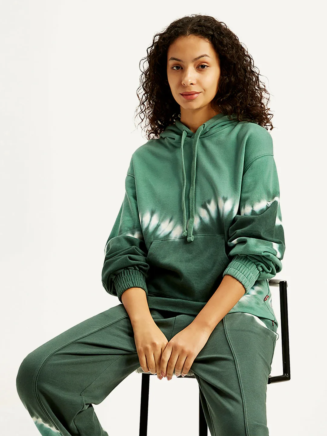 Women's Tie-Dye Green Hooded Sweatshirt