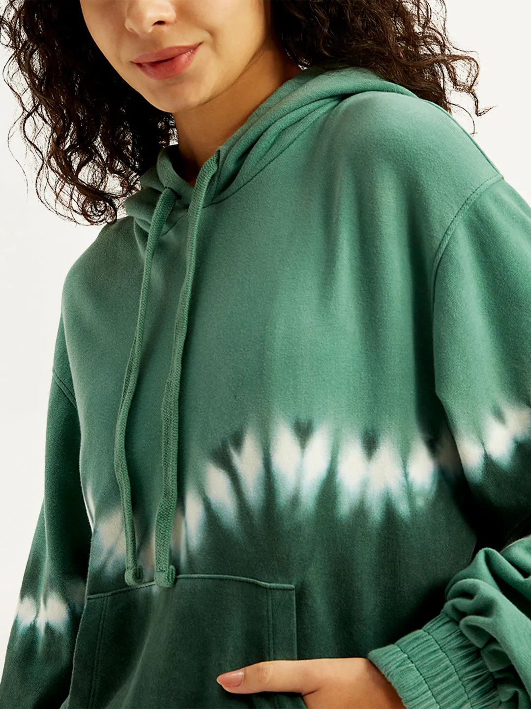 Women's Tie-Dye Green Hooded Sweatshirt