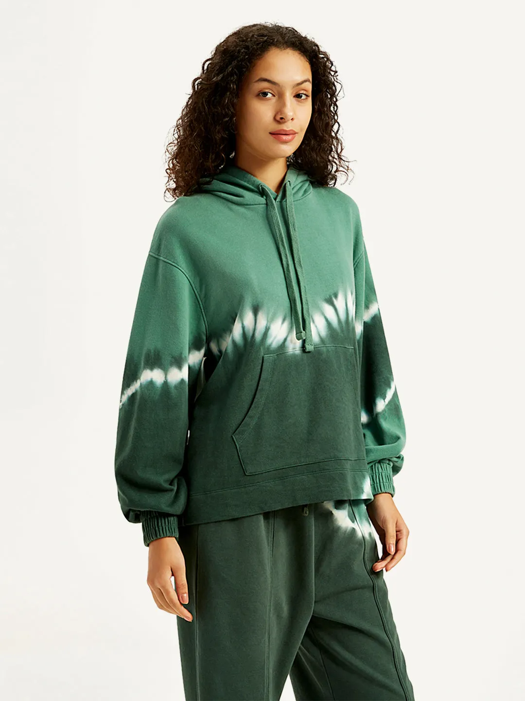 Women's Tie-Dye Green Hooded Sweatshirt