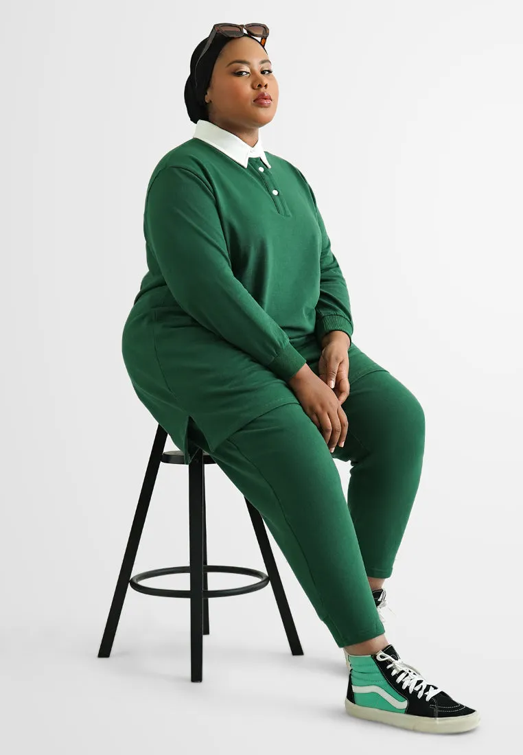 Yoko TERRY Contrast Collar Long Sleeve Dress